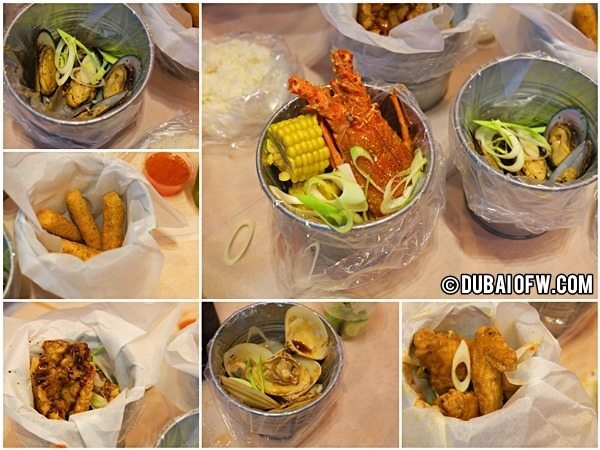 seafood in a bucket restaurant