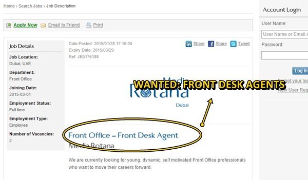 Job Alert Front Desk Agent By Media Rotana Dubai Ofw
