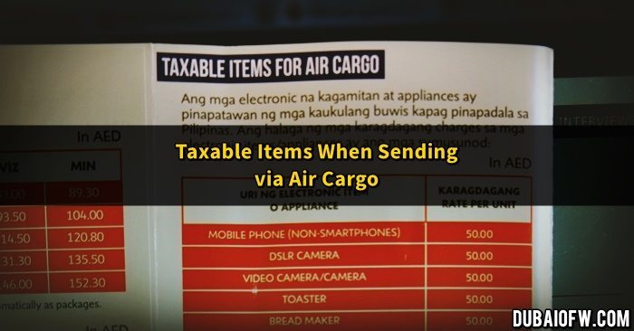 taxable items via air cargo