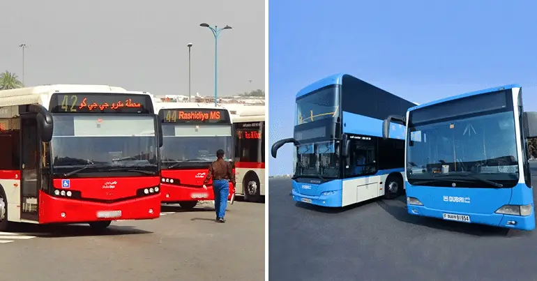 red color dubai bus to blue color