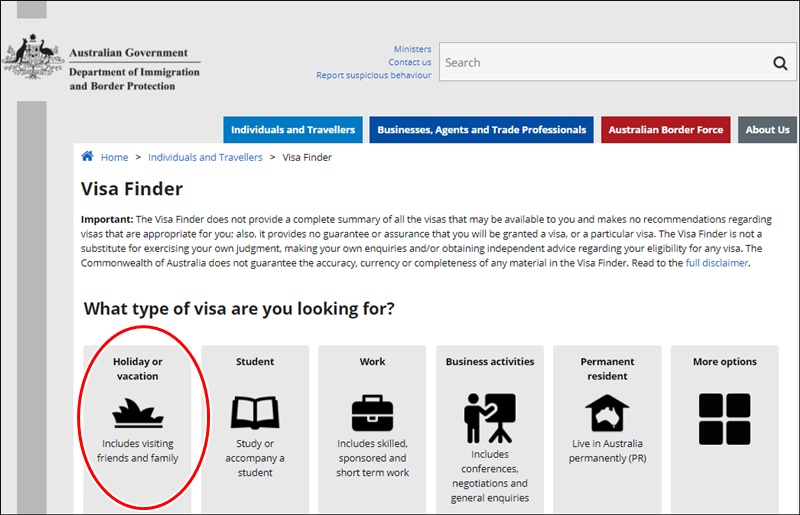 australia visa finder