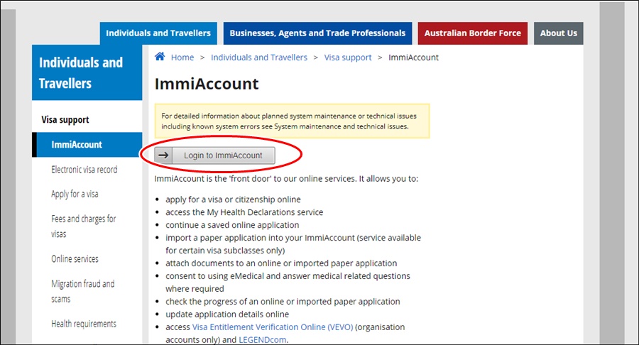 immi account australia visa application