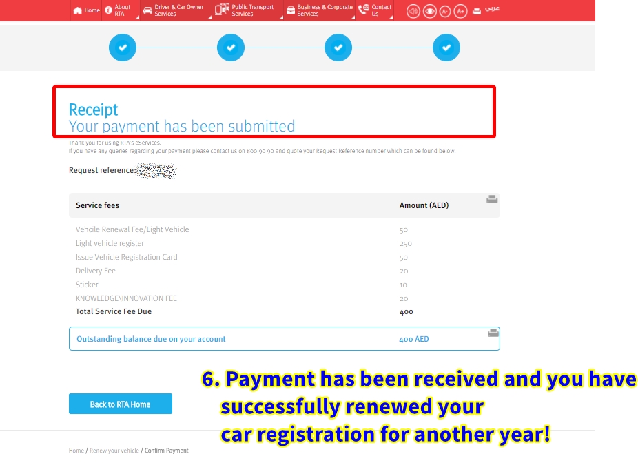 Rta vehicle renewal documents