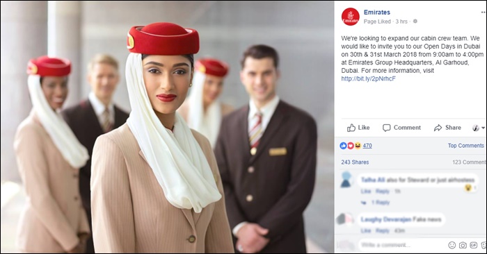 Job Alert Emirates Cabin Crew Hiring On 13 28 Apr 2018 Dubai Ofw