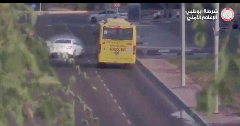 WATCH: Reckless Driver Almost Smash into School Bus in Abu Dhabi