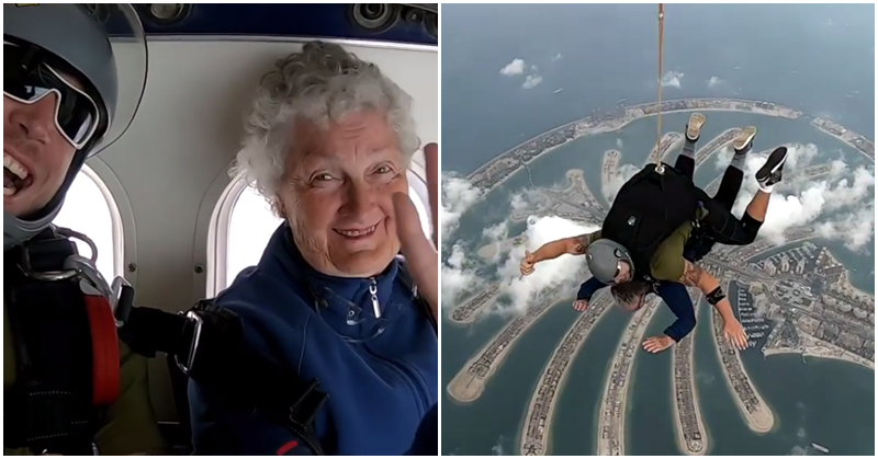 WATCH 82-year-old Woman Goes Skydiving over The Palm