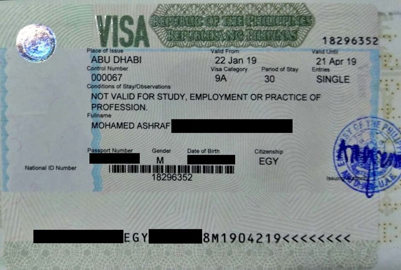 philipines visa sample