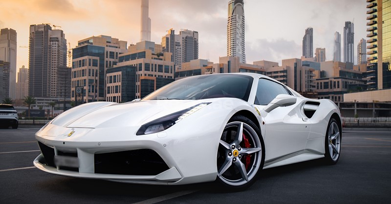 white ferrari sports car uae