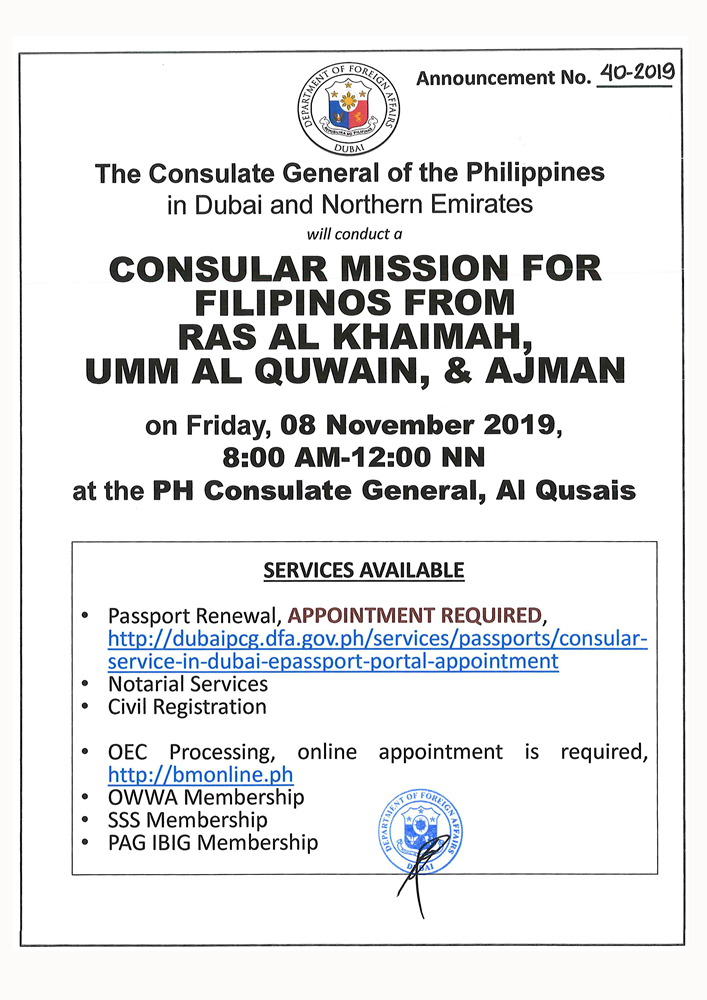 consular mission RAK ajman umm al quwain pcg dubai