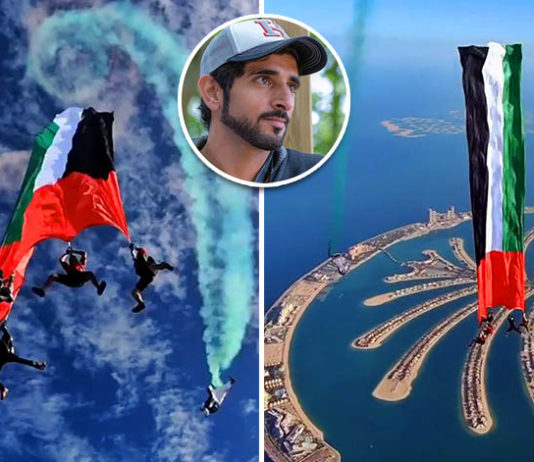 worlds largest flag held while skydiving dubai