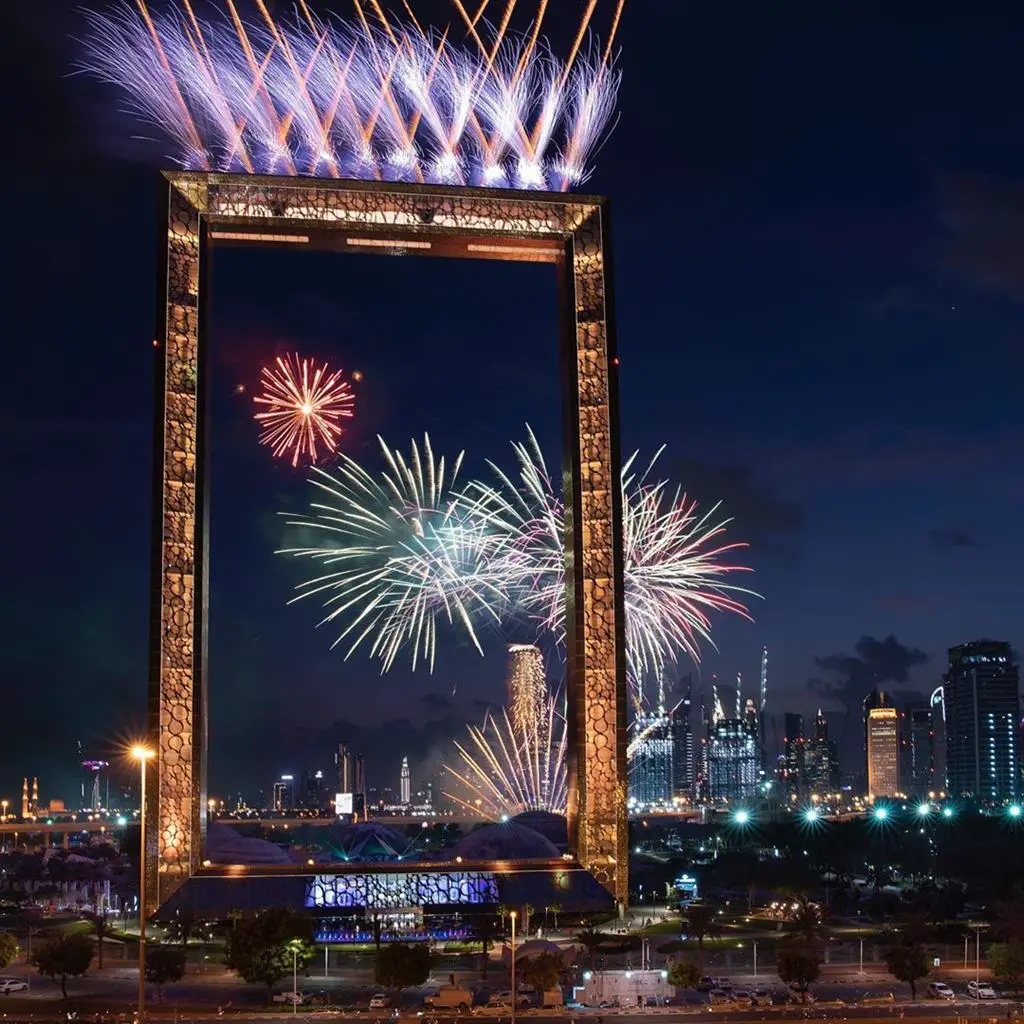 Dubai Frame fireworks new year