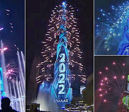 burj khalifa new year fireworks 2022 video