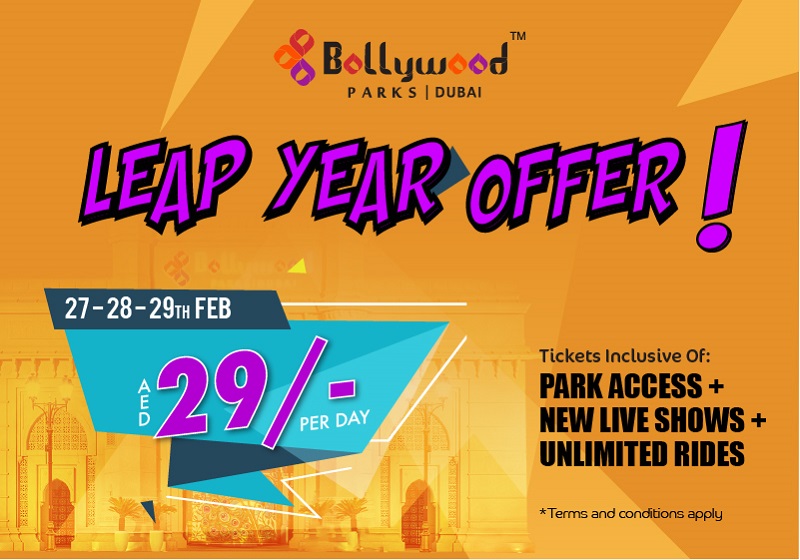 29 AED Entry to Bollywood Parks on Feb 27-28-29