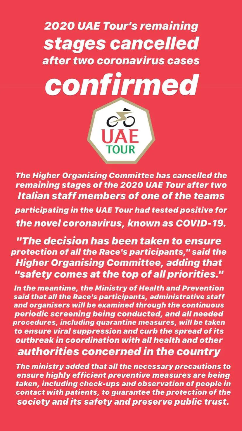 UAE tour cancelled coronavirus