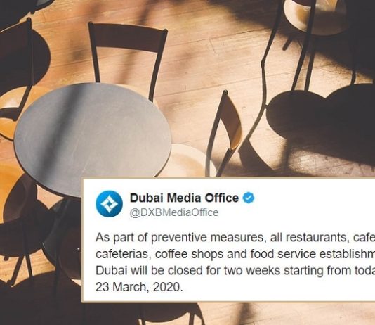 Dubai Municipality Announces Closure of All Restaurants, Cafes