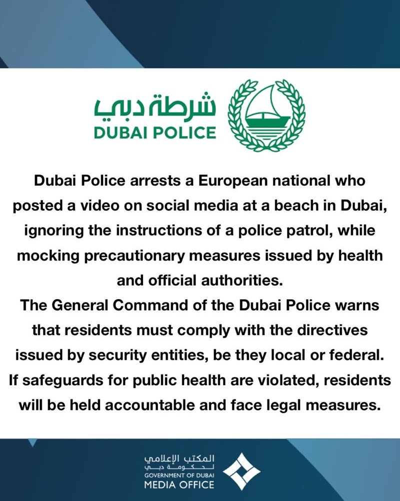 dubai police arrest european beach