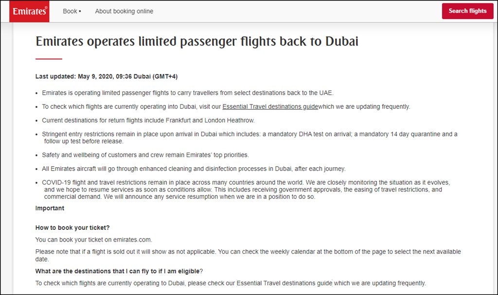 emirates limited flights to dubai