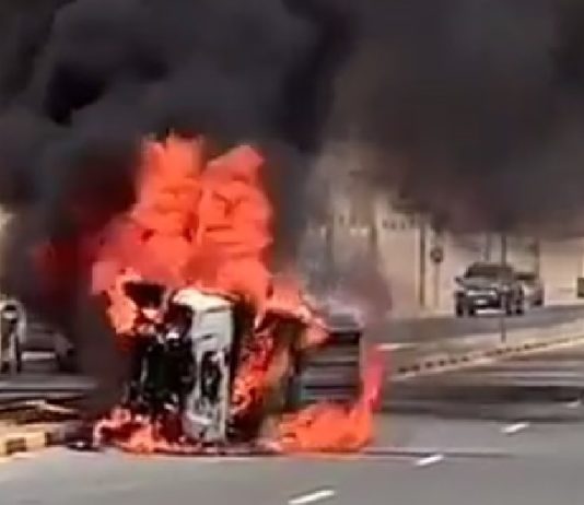 ajman police share video car fire
