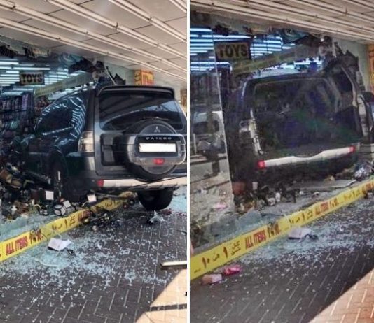 dubai vehicle crash into store