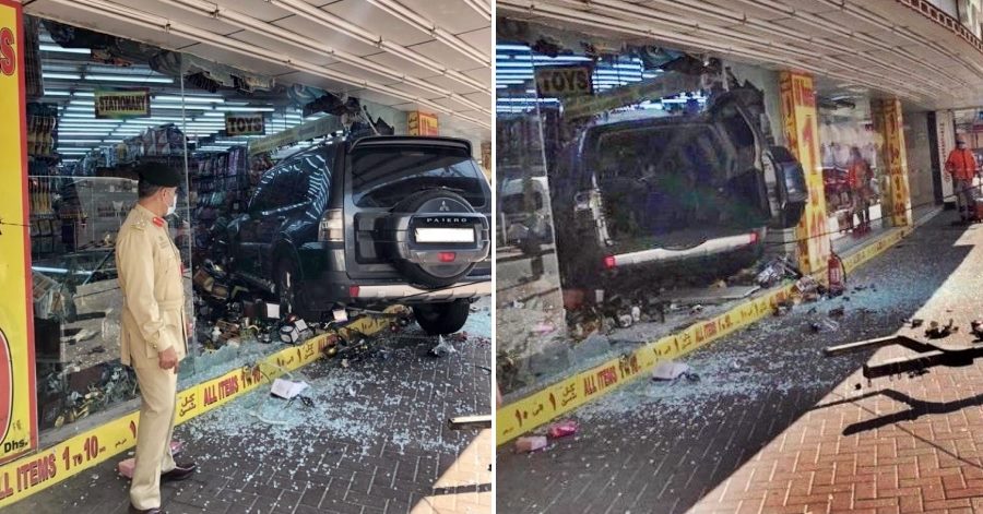 dubai vehicle crash into store