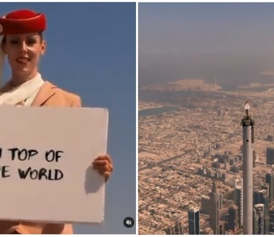 WATCH: Emirates ‘Flight Attendant’ Stands on Top of the Burj Khalifa