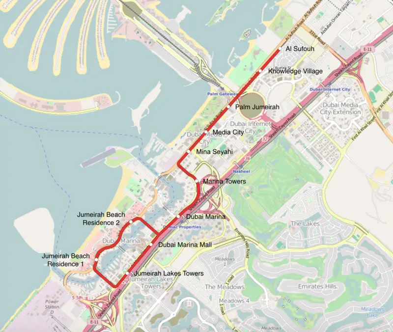 Dubai Tram Map and Stations