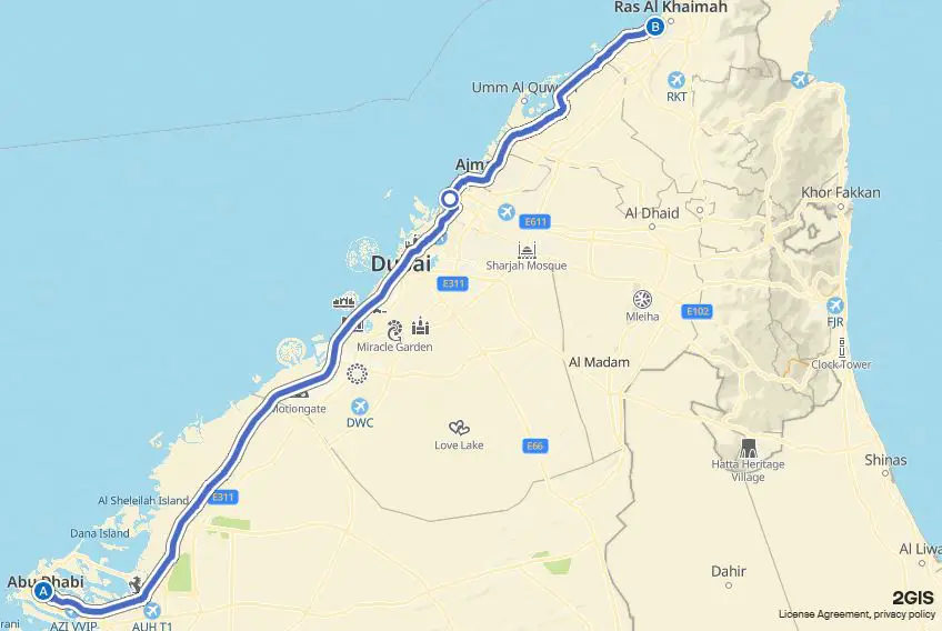 Abu Dhabi to Ras Al Khaimah Bus Timings