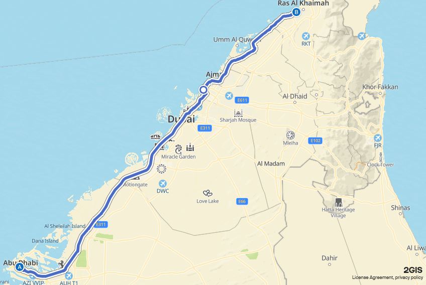 Abu Dhabi to Ras Al Khaimah Bus Timings