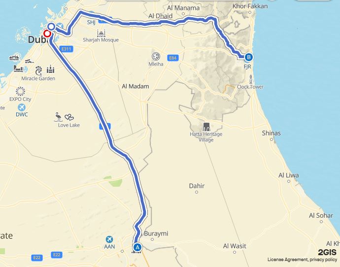 Al Ain to Fujairah Bus Timings