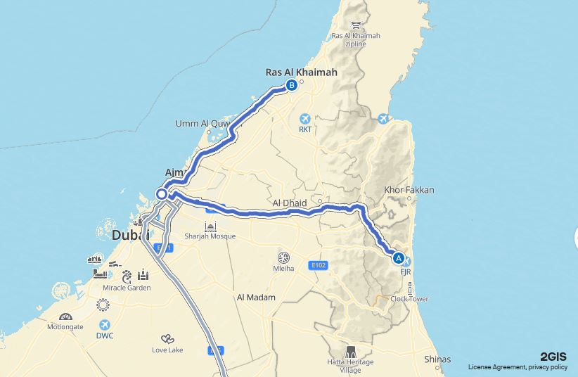 Fujairah to Ras Al Khaimah Bus Timings