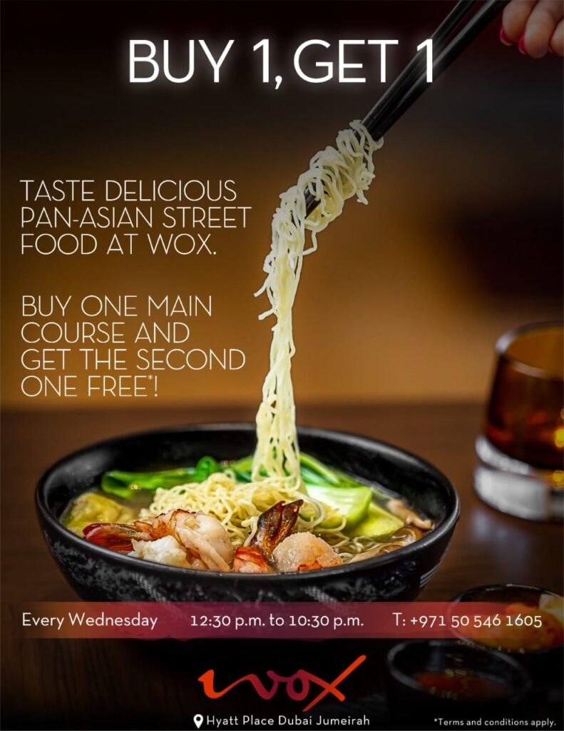 Buy 1 Get 1 Wednesdays at Wox Restaurant, Hyatt Place Dubai Jumeirah ...