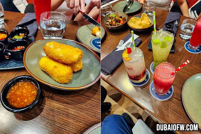 drinks and seafood roll wox restaurant dubai