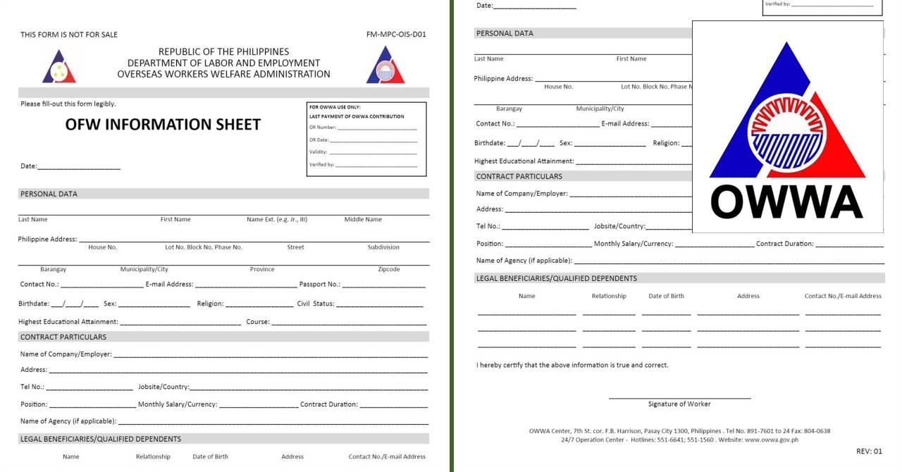 ofw information sheet for owwa membership form
