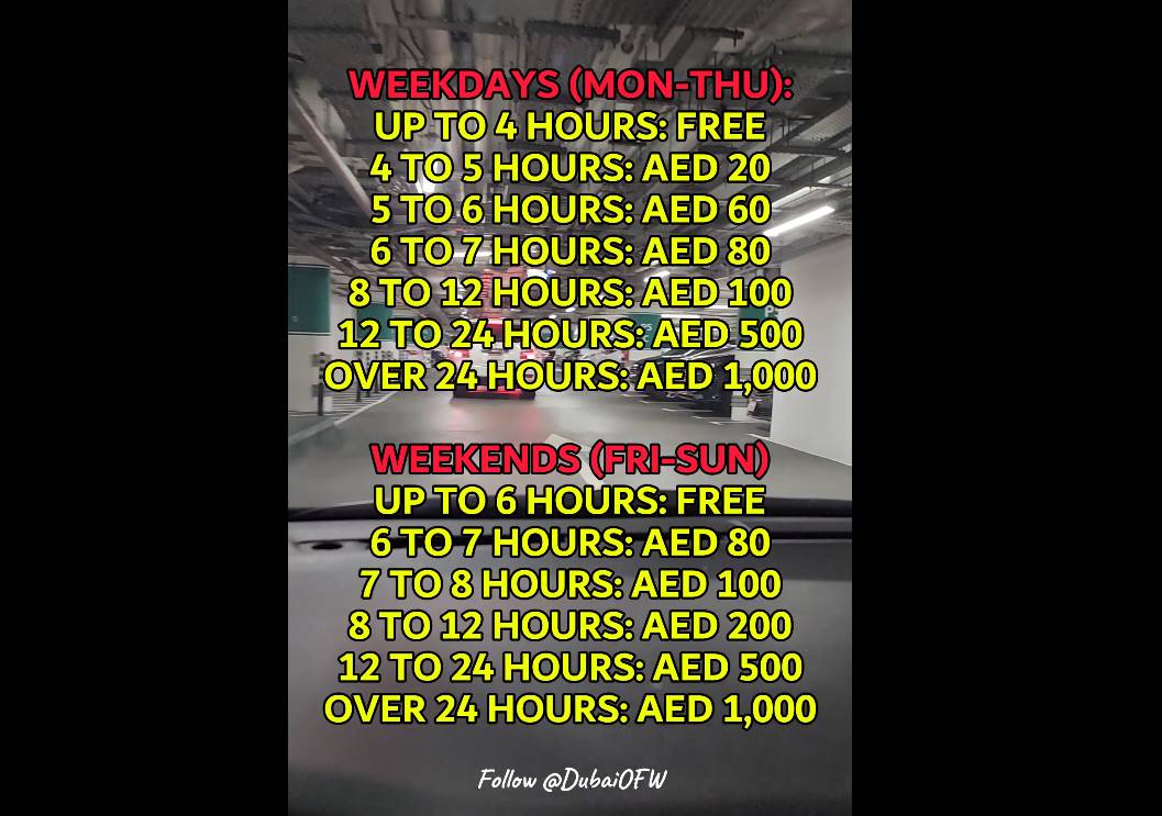 parking fees rates in dubai mall per hour