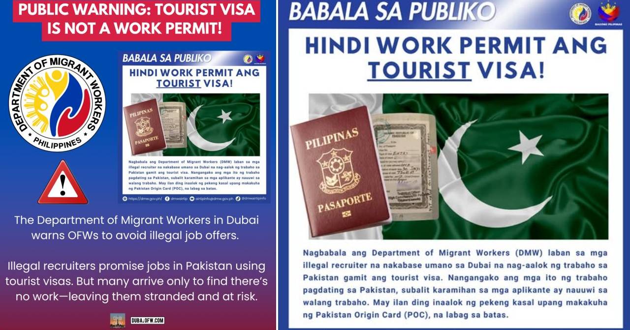 department of migrant workers warning tourist visa is not a work permit