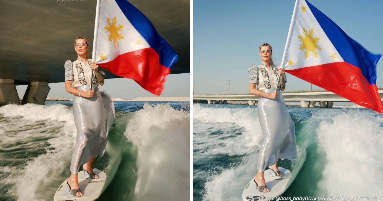 boss_baby001k (Karolina Agata Sankiewicz) rides waves surf with Philippine Flag dubai
