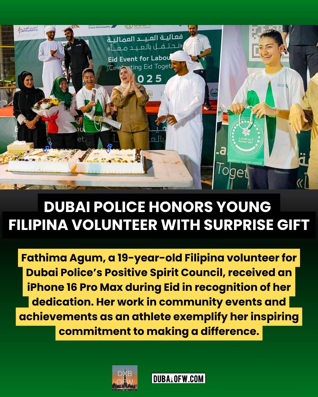 filipina volunteer fathima agum dubai police surprise gift