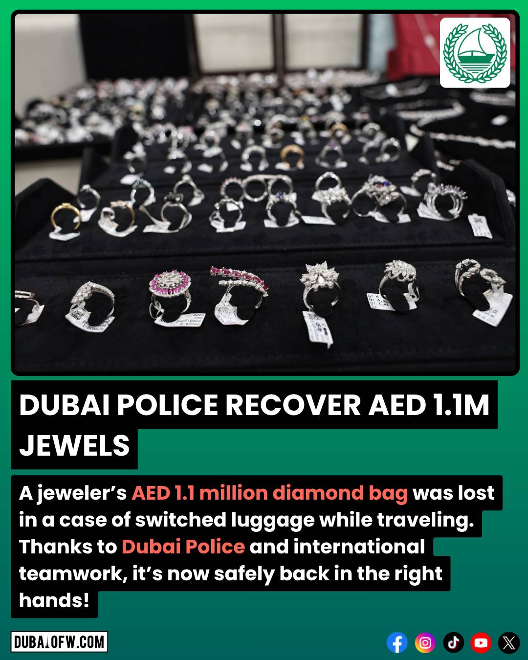 dubai police recover jewels worth 1.1 million dirhams