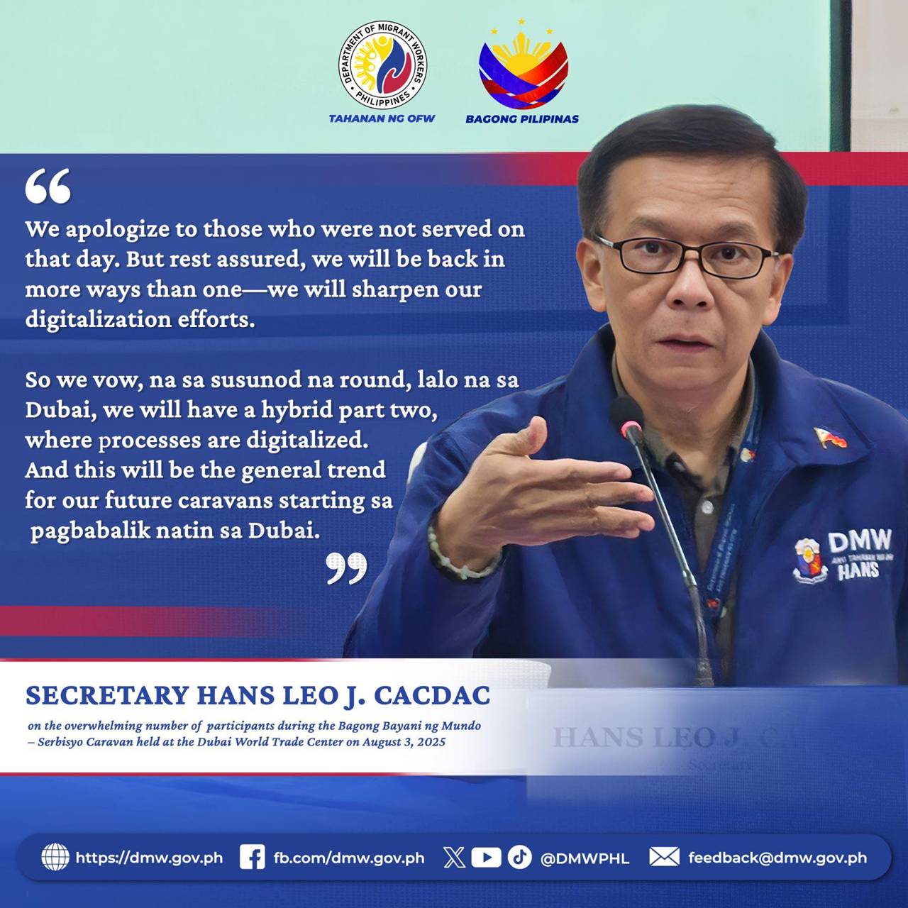 DMW Secretary vows better services for OFWs after DWTC Caravan