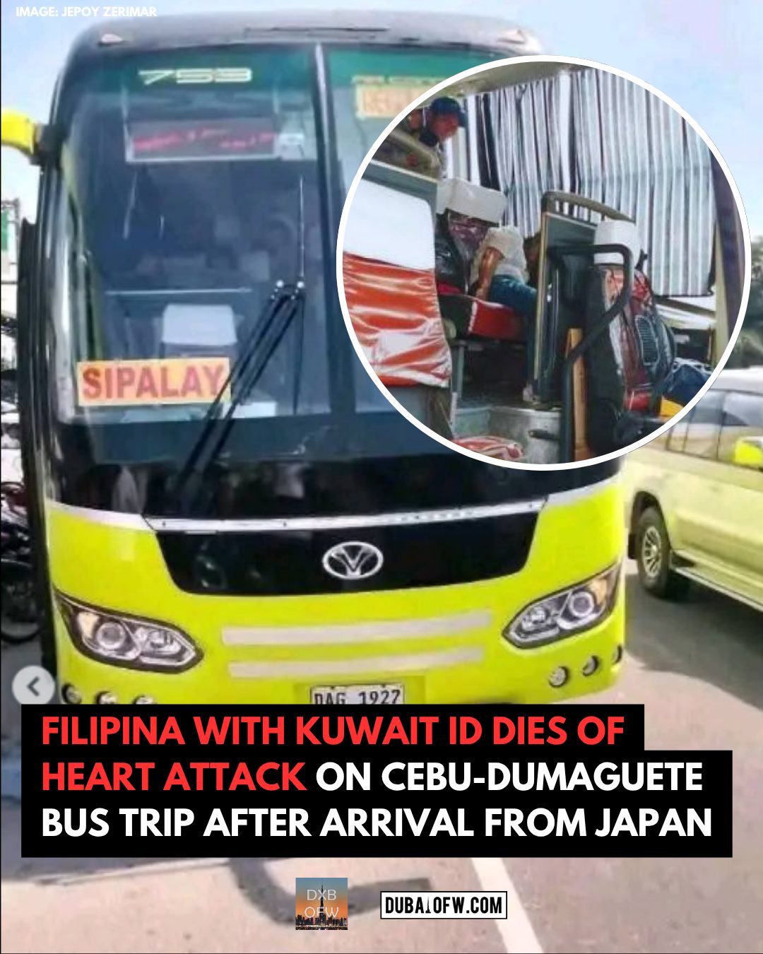 Filipina with Kuwait ID Dies of Heart Attack on Cebu-Dumaguete Bus Trip After Arrival from Japan