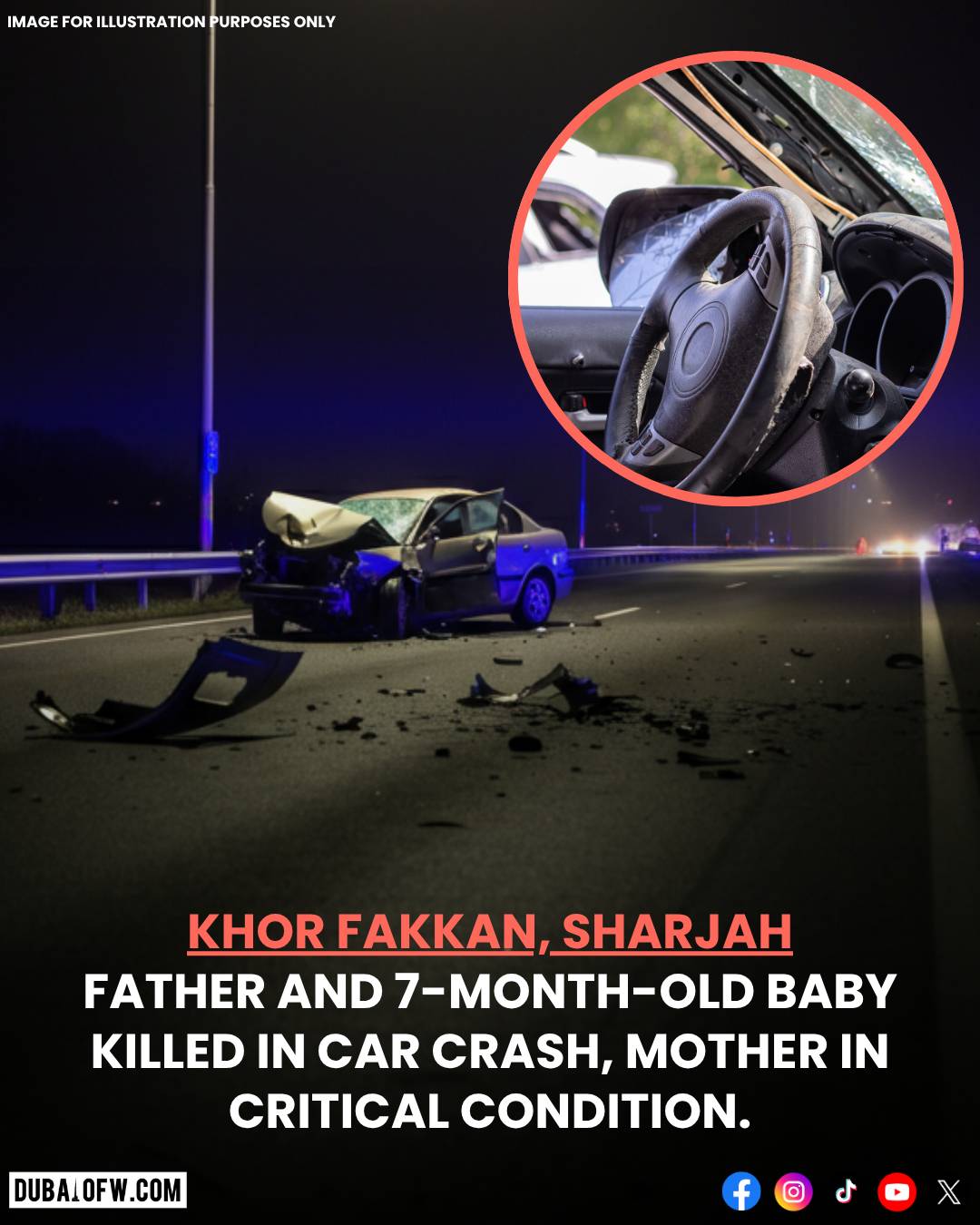Father and 7-Month-Old Baby Killed in Khor Fakkan Car Crash; Mother Critical