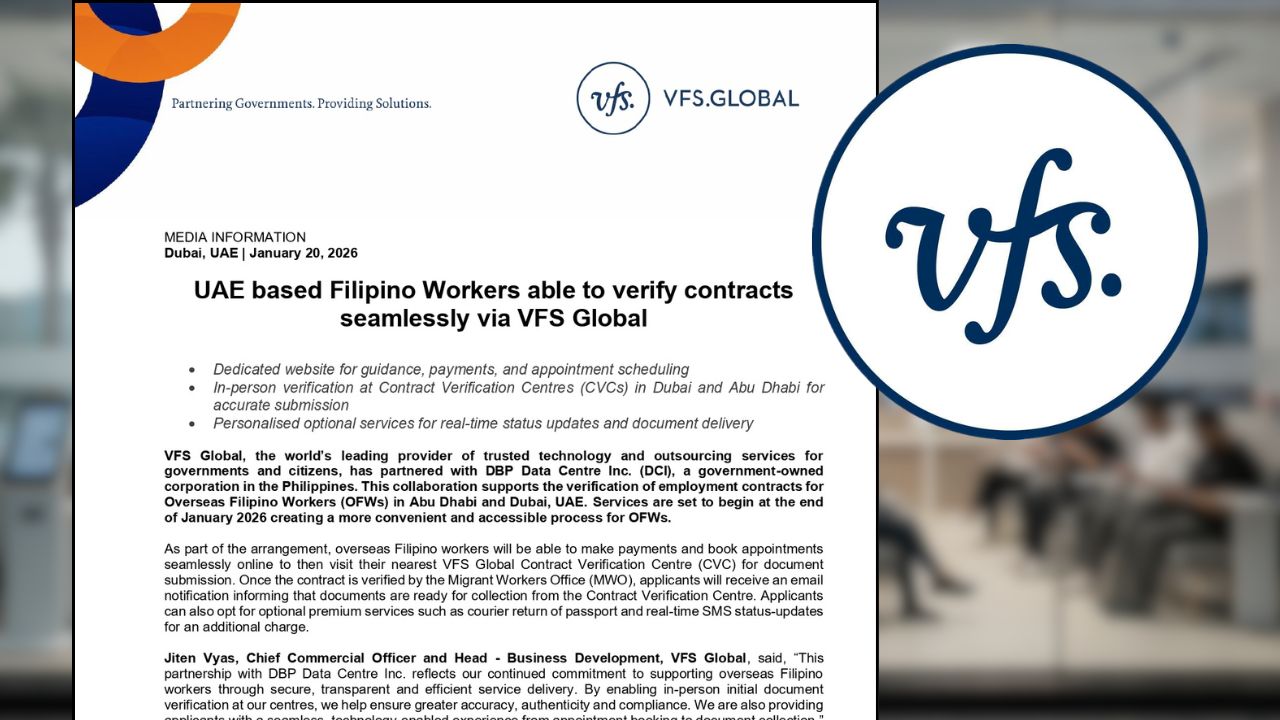 VFS Global Opens In-Person Contract Verification Centres for OFWs in UAE