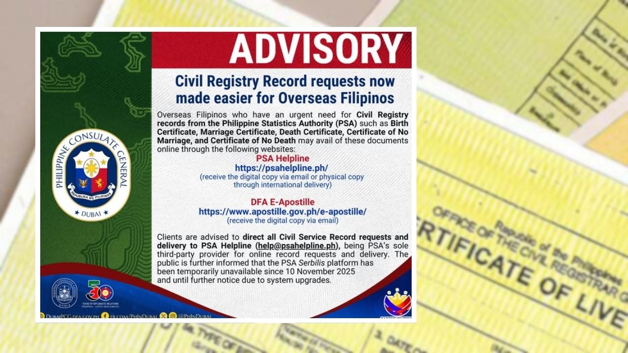 PCG Dubai Advises Filipinos on Online Access to PSA Civil Registry Records