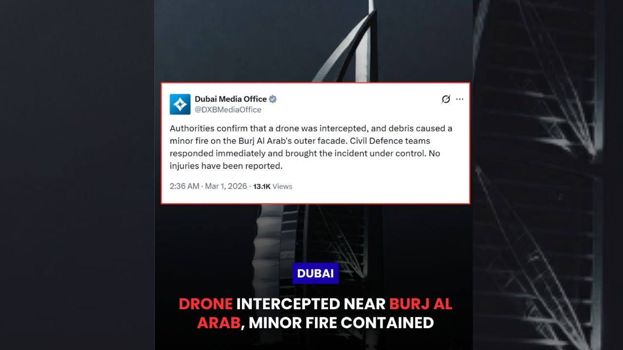 drone intercepted near burj al arab minor debris fire