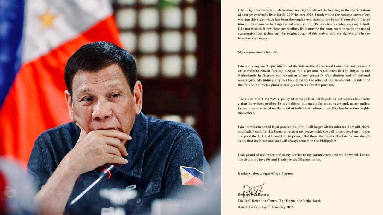 ex president rodrigo duterte statement on waiving right to attend icc hearing