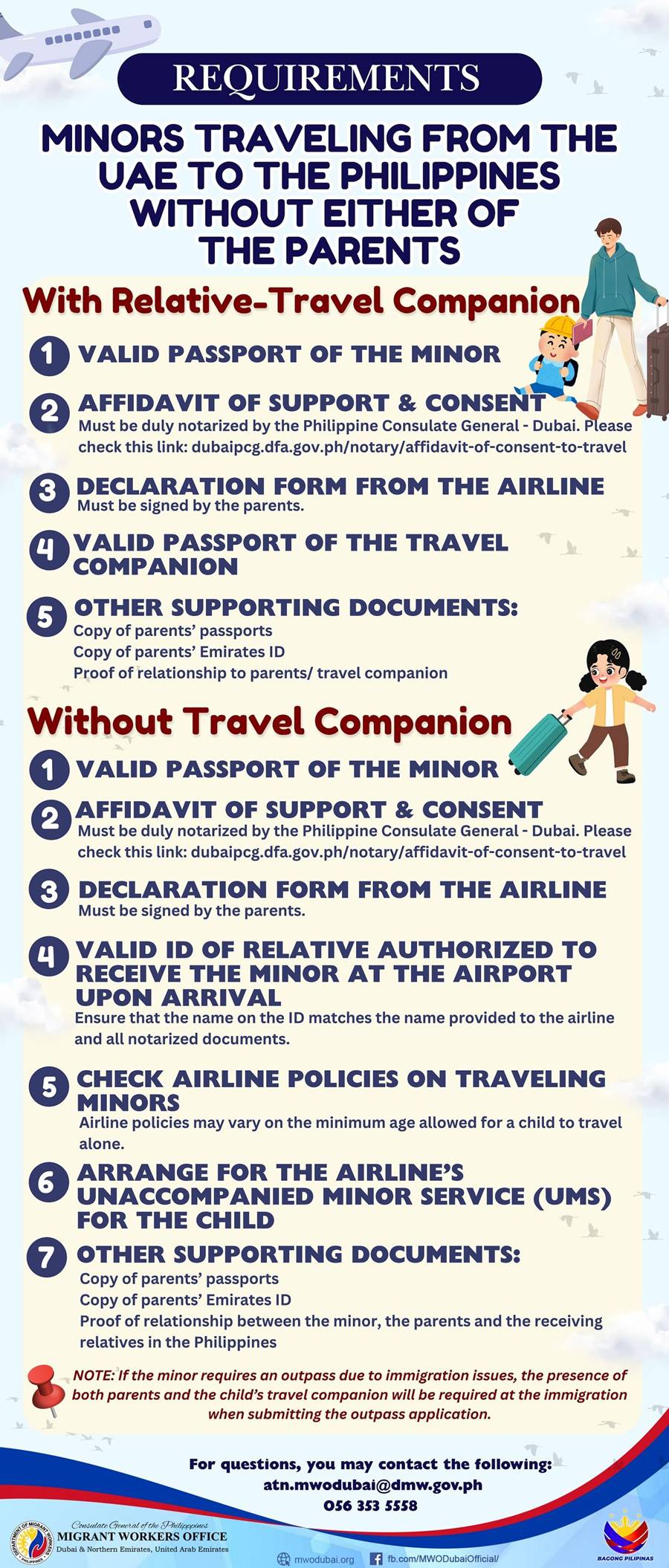 requirements for repatriation flights for minors
