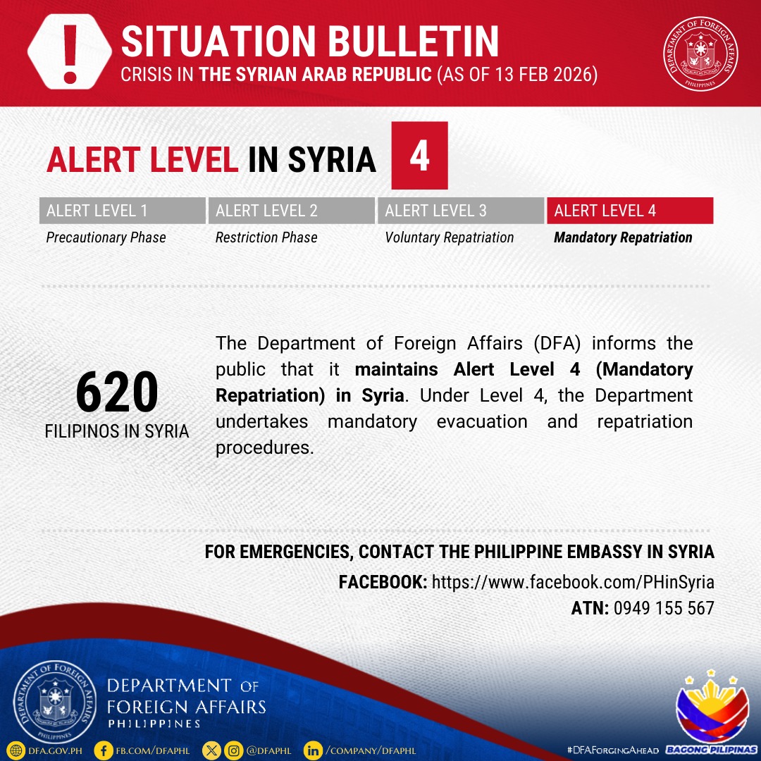 situation bulletin for Filipinos in syria