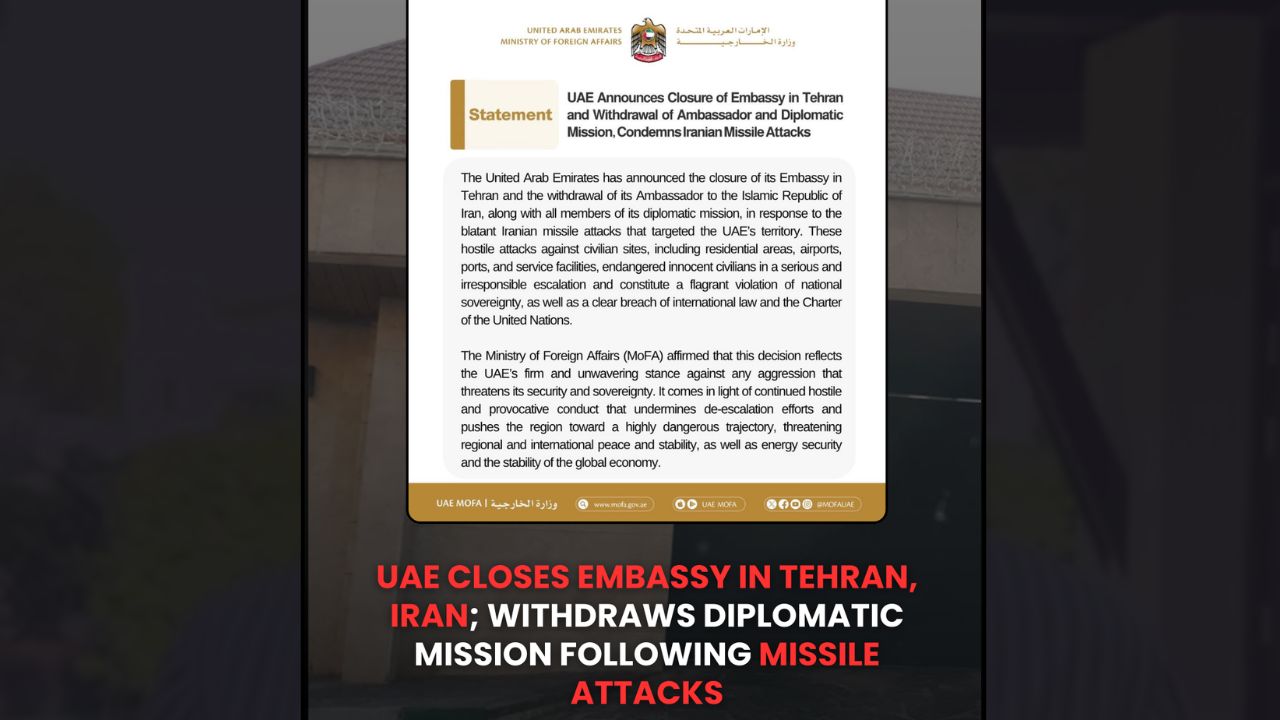 uae announces closure of embassy in tehran iran after iranian attacks in uae