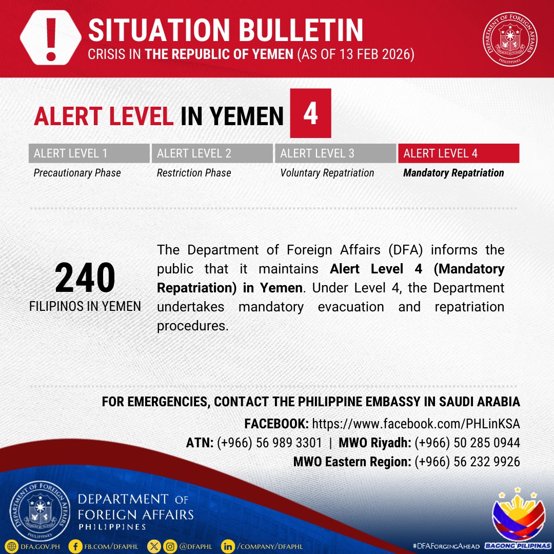 situation bulletin for Filipinos in yemen
