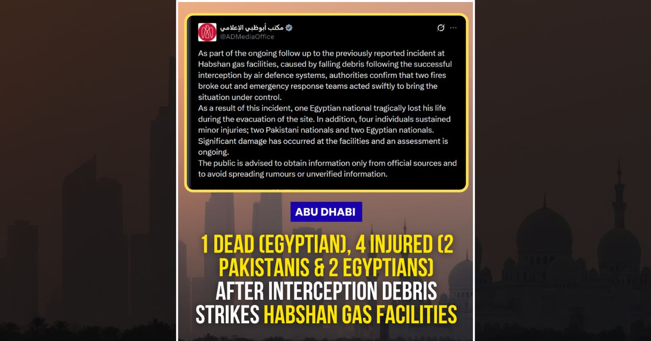 1 dead 4 injured after debris interception in habshan gas facilities in abu dhabi